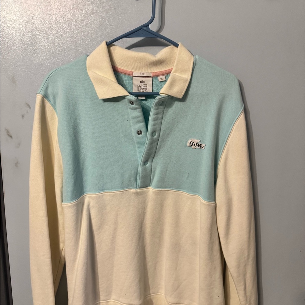 Golf Le Fleur x Lacoste Men's Polo - Cream and Light Blue